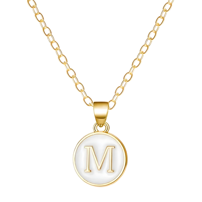 Gold Enamel Initial Disc Pendant Necklace