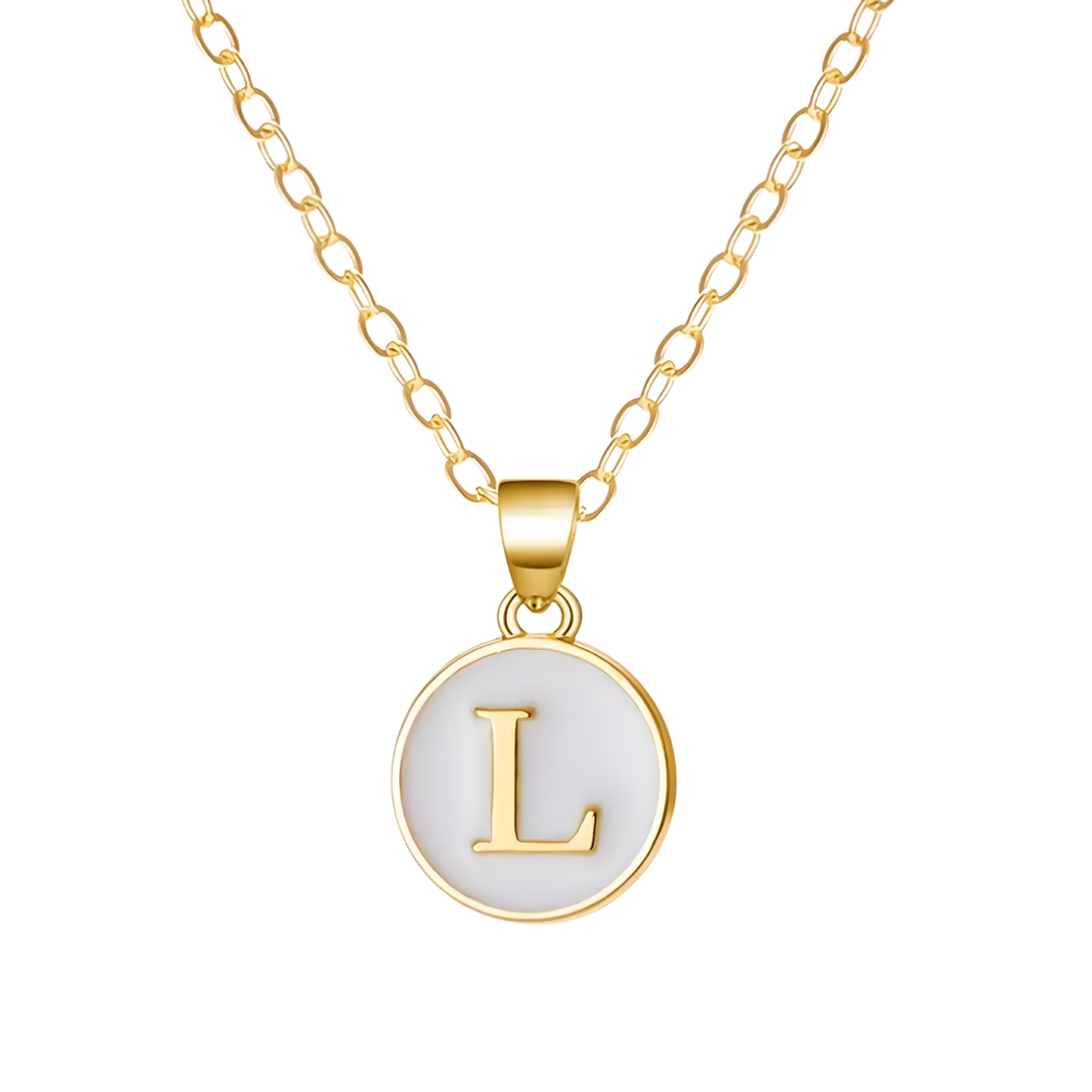 Gold Enamel Initial Disc Pendant Necklace
