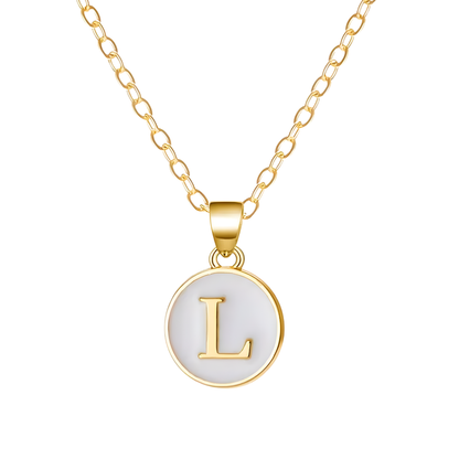 Gold Enamel Initial Disc Pendant Necklace