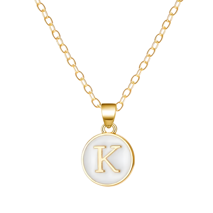 Gold Enamel Initial Disc Pendant Necklace