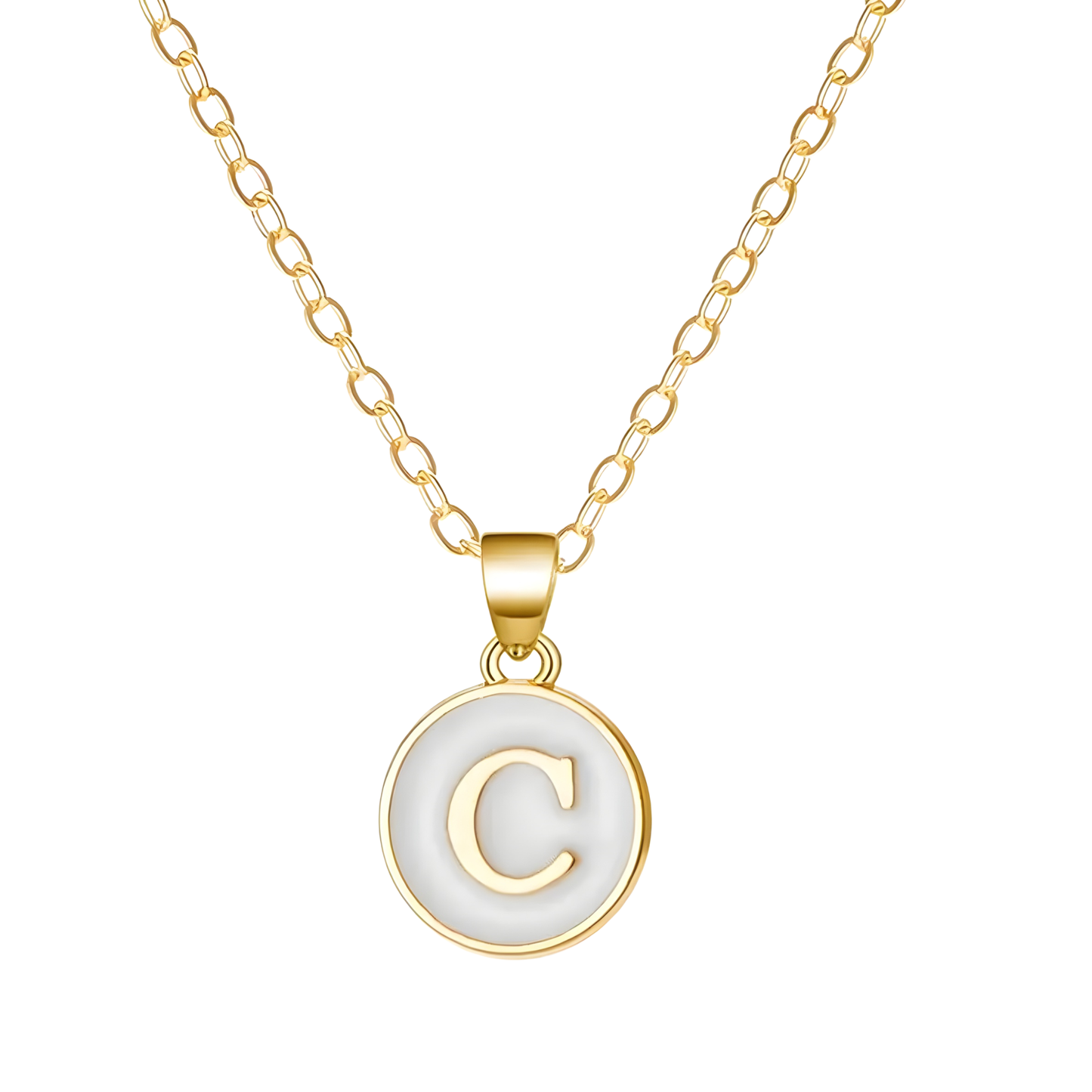 Gold Enamel Initial Disc Pendant Necklace