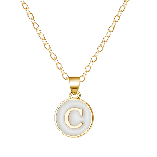 Gold Enamel Initial Disc Pendant Necklace