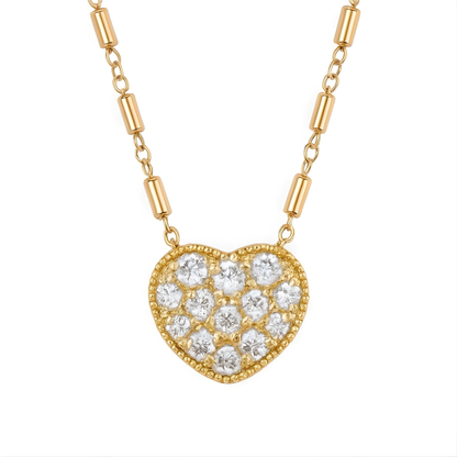 Gold Vermeil Jane Pave Heart Satellite Chain Pendant/Necklace