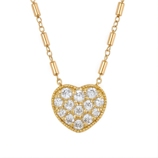 Gold Vermeil Jane Pave Heart Satellite Chain Pendant/Necklace