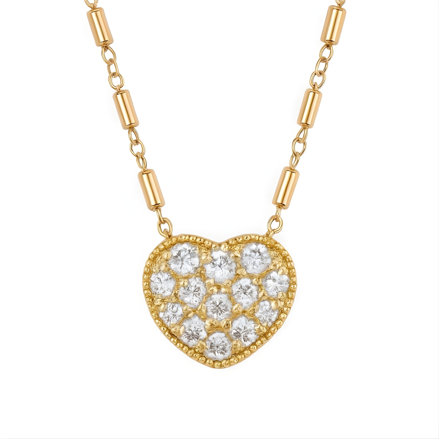 Gold Vermeil Jane Pave Heart Satellite Chain Pendant/Necklace
