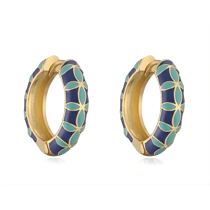 Gold Plated Navy & Aqua Cari Spanish Enamel Huggie Earrings