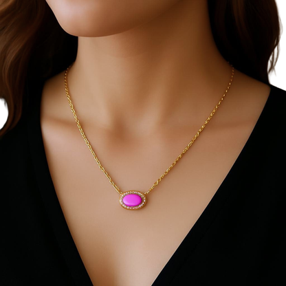 Gold Plated Pink Enamel Presley Halo Necklace