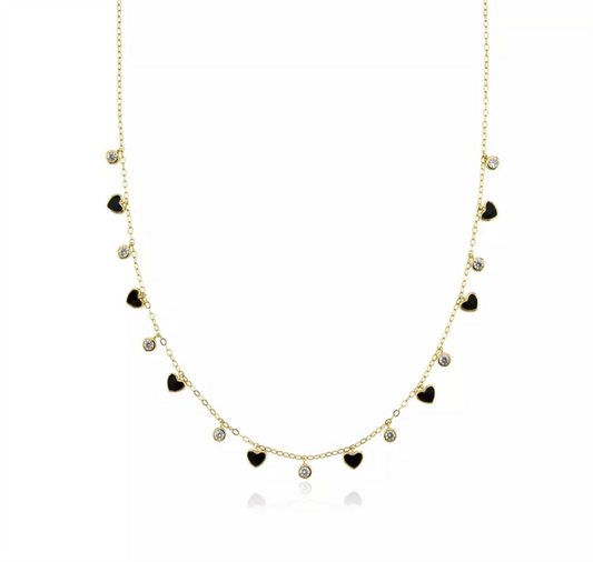 14K Vermeil Black Enamel Heart Necklace