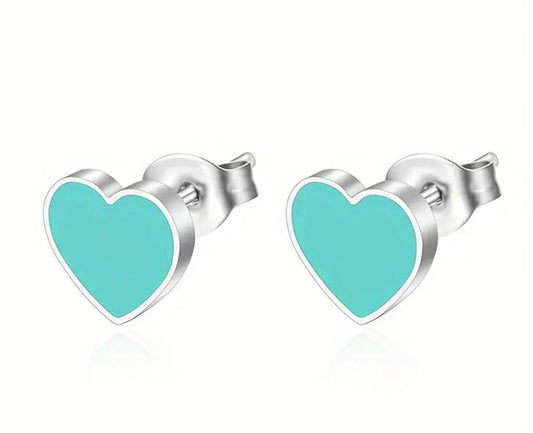 Turquoise Enamel Jane Heart Stud Earrings