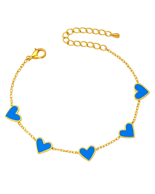 Blue Enamel Jane Heart Chain Link Bracelet