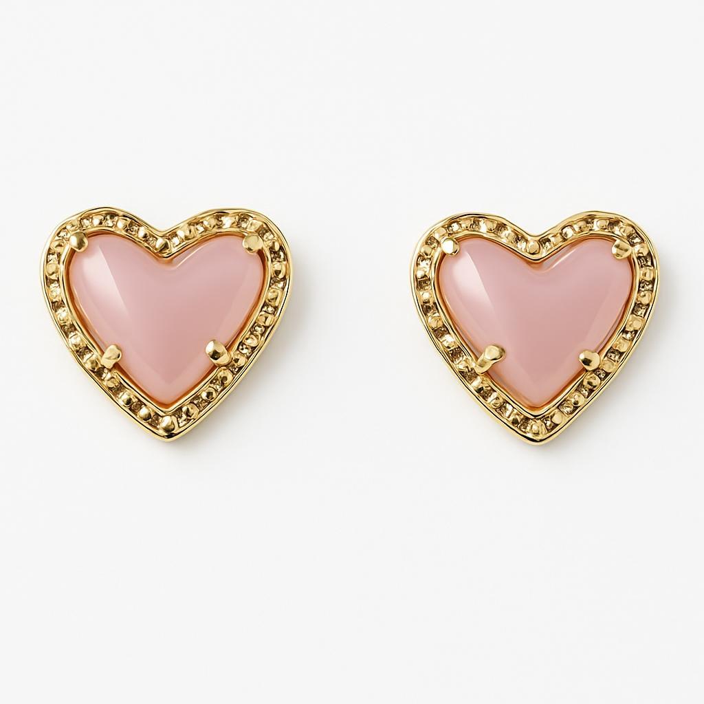 14K Vermeil Pink Puffy Heart Earrings