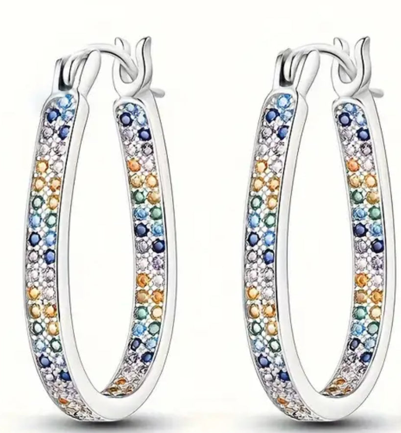Sterling Silver Serena Oval Multicolor Inside/Outside Hoop Earrings