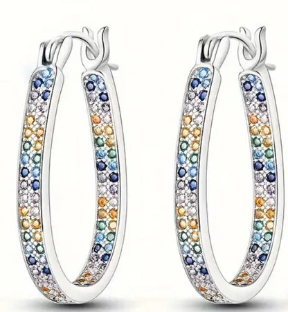 Sterling Silver Serena Oval Multicolor Inside/Outside Hoop Earrings