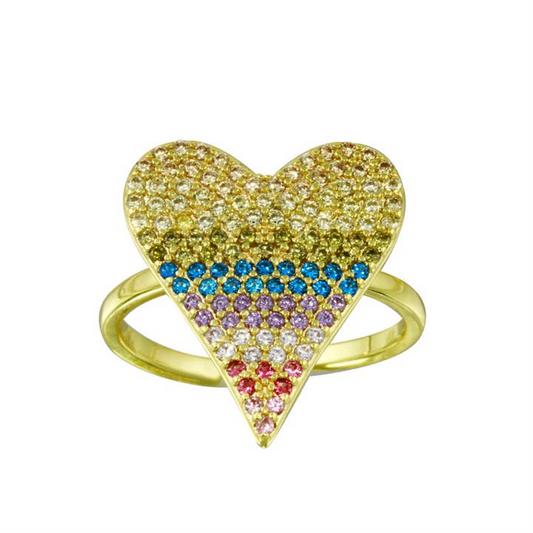 14K Vermeil Rainbow Pavé Heart Ring
