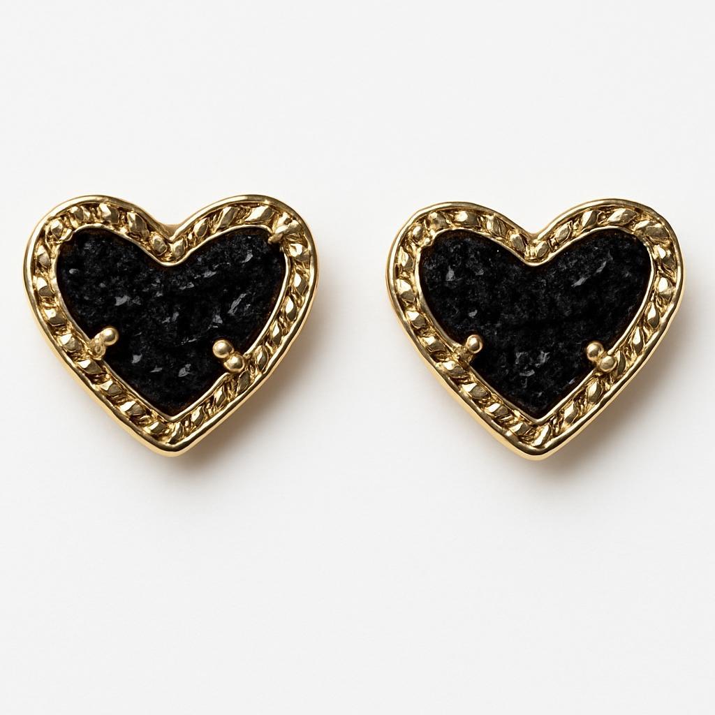 14K Vermeil Black Enamel Heart Earrings
