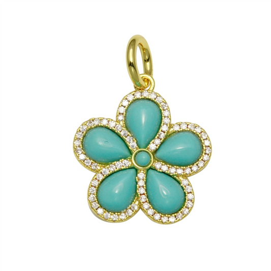18K Vermeil Pave Turquoise Flower Charm