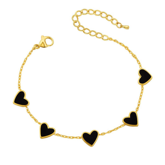 Black Enamel Jane Heart Chain Link Bracelet