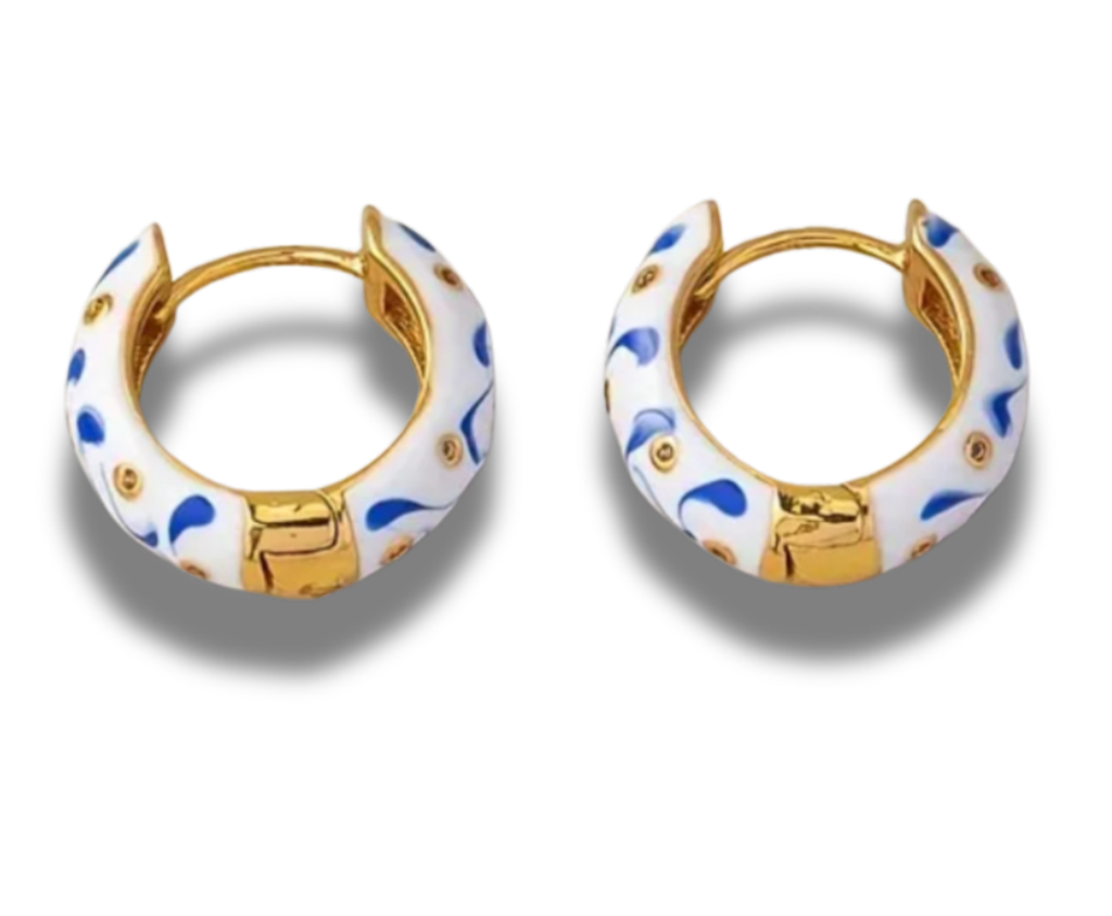 14K Vermeil Spanish Enamel Huggie Earrings