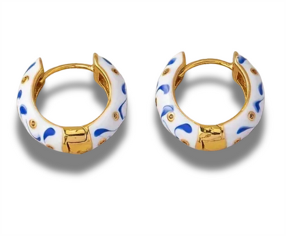 Gold Plated Spanish Enamel Huggie Hoop Earrings