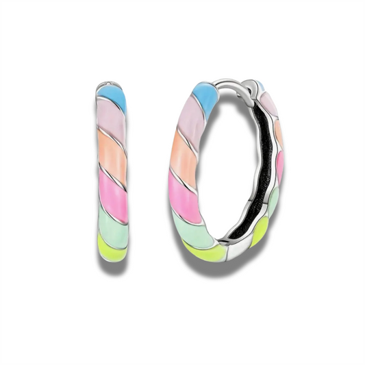 Sterling Silver & Enamel Unicorn Hoop Earrings
