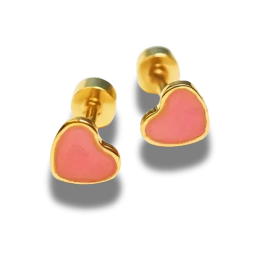 18K Vermeil & Pink Enamel Heart Earrings