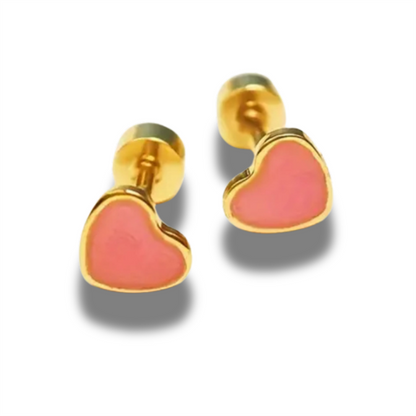 18K Vermeil & Pink Enamel Heart Earrings