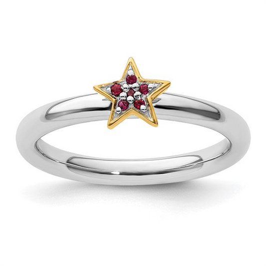 Sterling Silver & 14K Vermeil Ruby Star Ring
