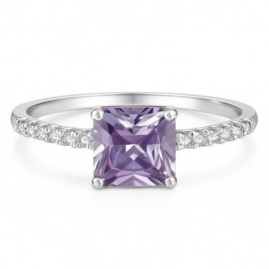 Sterling Silver Purple Princess Cut Ring