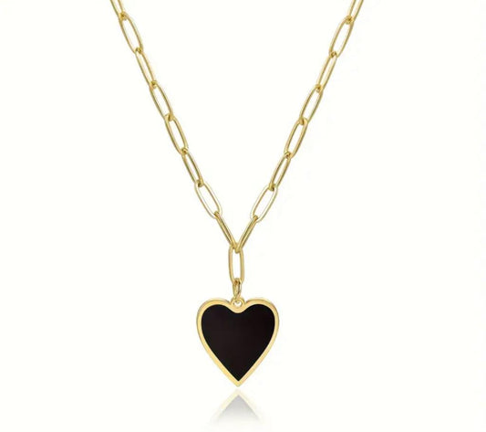18K Vermeil Black Enamel Heart Necklace