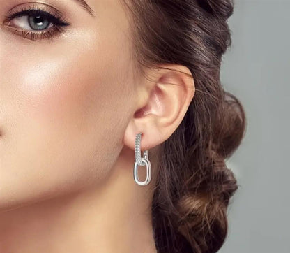 Sterling Silver Pave Paperclip Hanging Earrings
