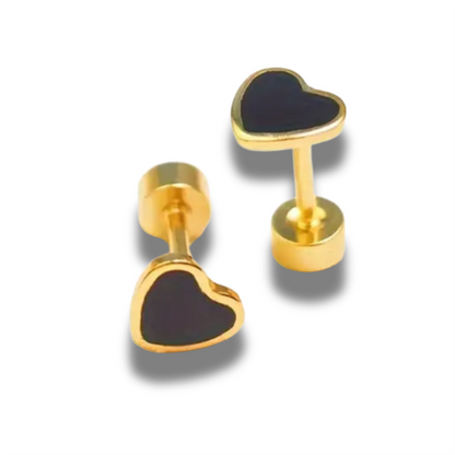18K Vermeil & Black Enamel Heart Earrings