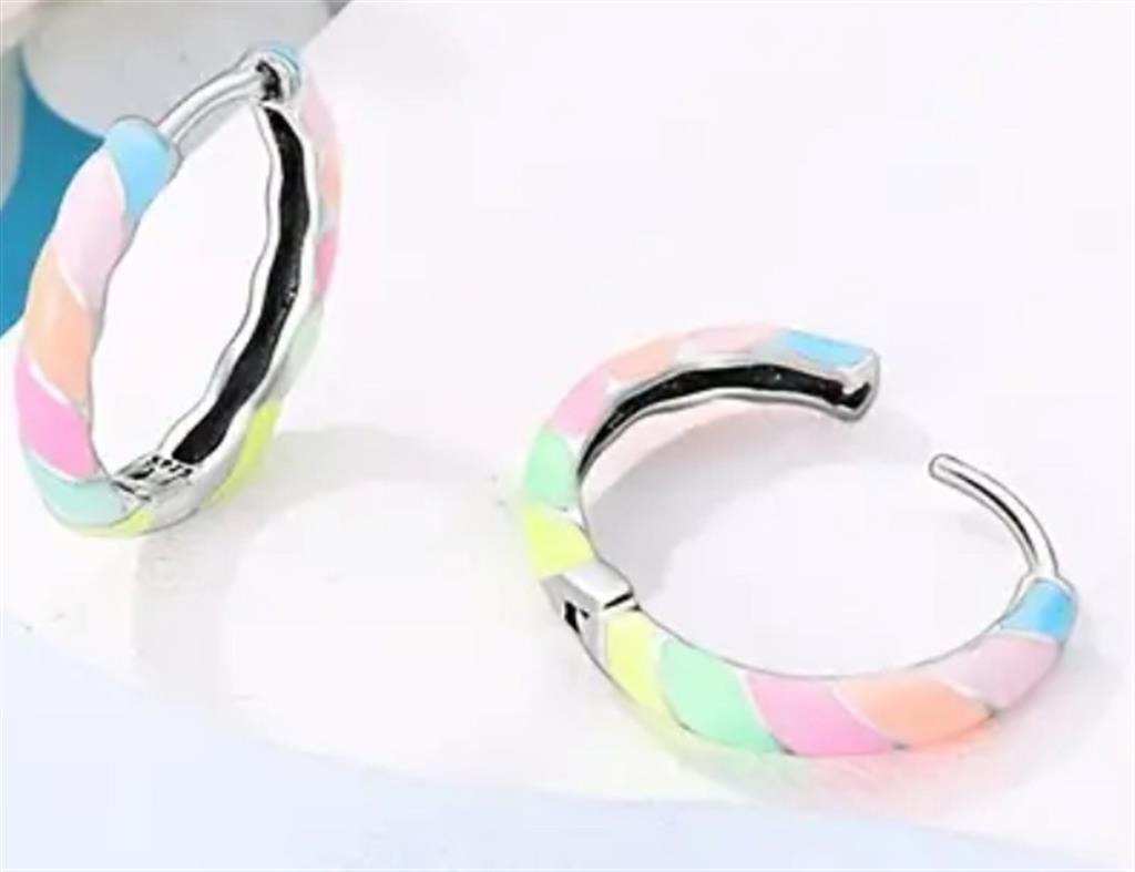Sterling Silver & Enamel Unicorn Hoop Earrings
