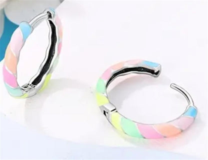 Sterling Silver & Enamel Ada Hoop Earrings