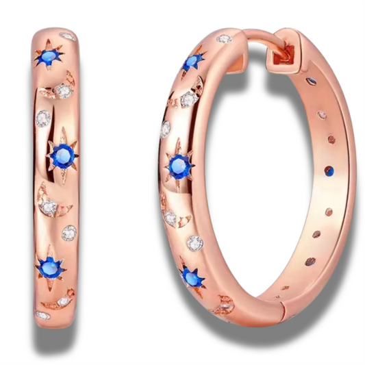 14K Rose Moon & Star Hoop Earring