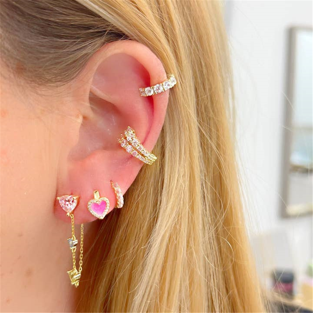 14K Vermeil Heart Huggie Earrings