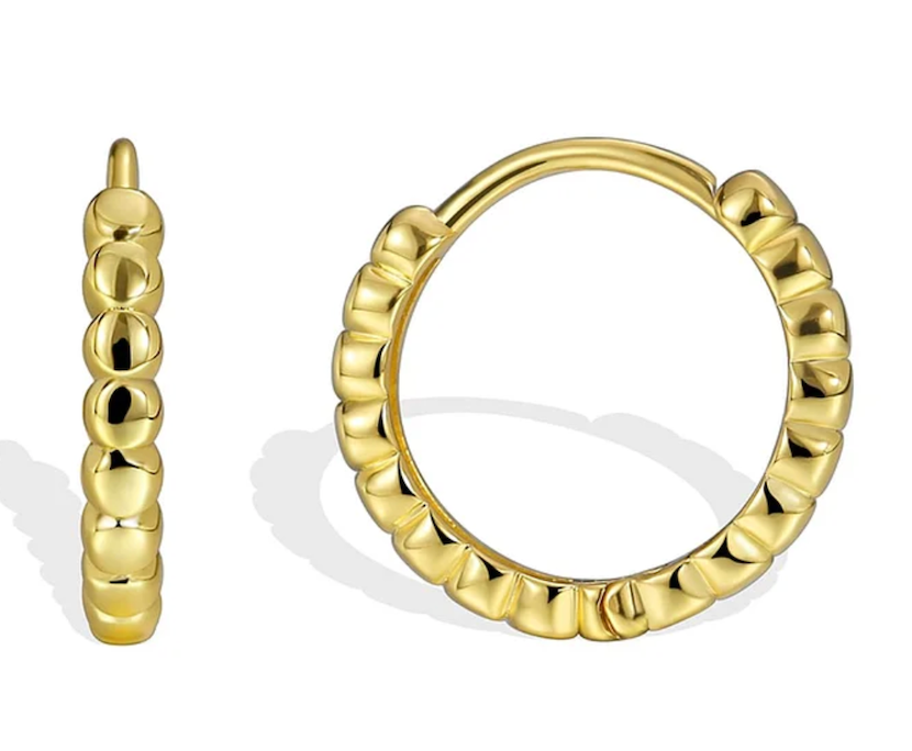 Gold Plated Beaded Huggie Hoop Earrings