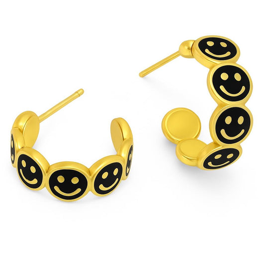 Black Enamel Emmie Smile Hoop Earrings