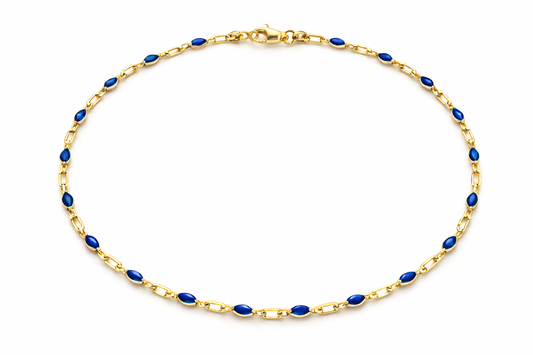 14K Gold Filled Blue Enamel Paperclip Chain Bracelet