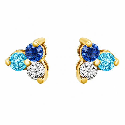 18K Gold Plated Blue Ombré Trio Stud Earrings