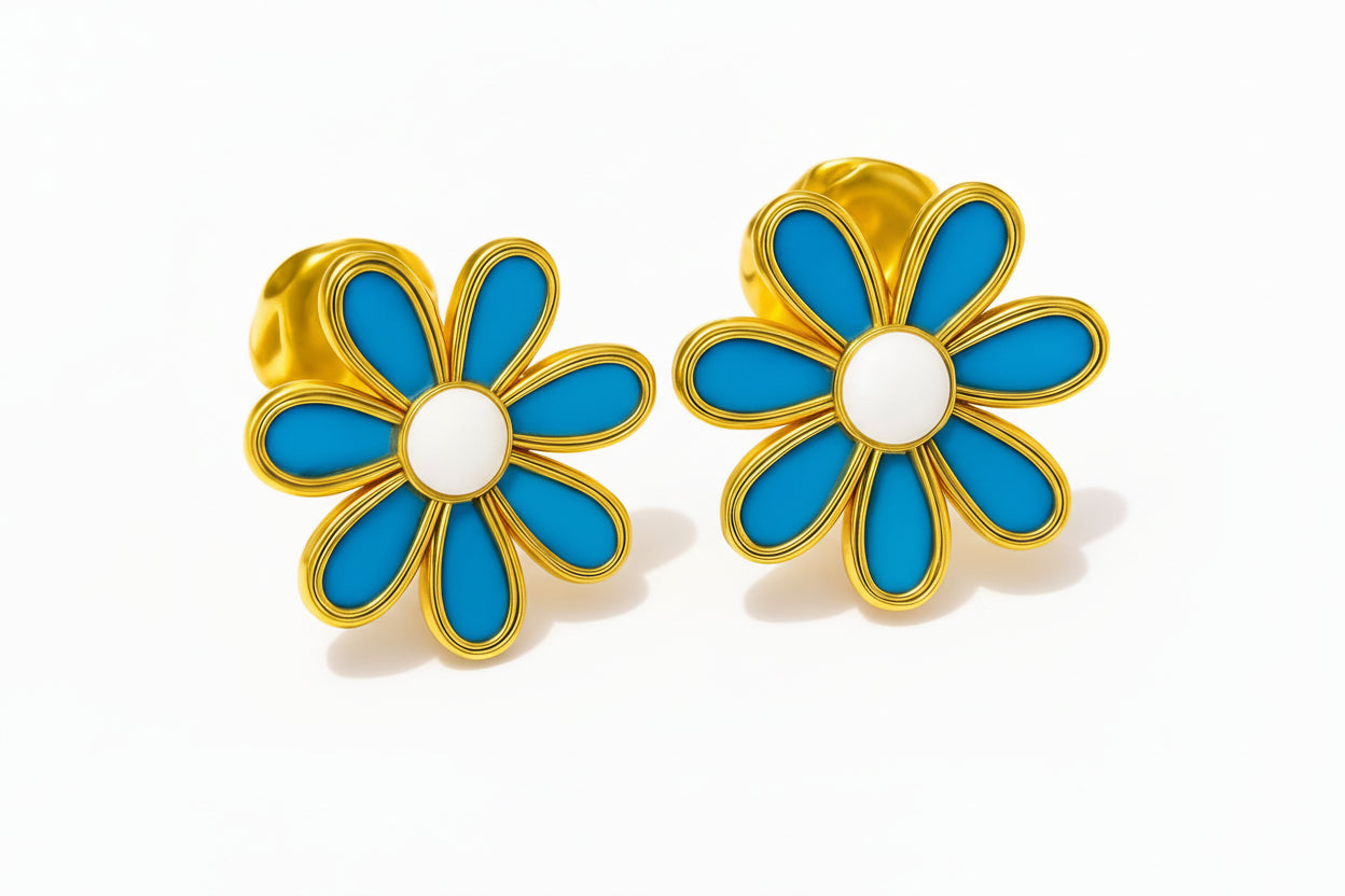 Blue Daisy Enamel Trixie Stud Earrings