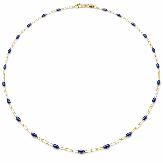 Gold Filled Blue Enamel Paperclip Chain Necklace