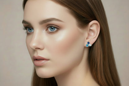 Gold Vermeil Morgan Triple Stone Stud Earrings