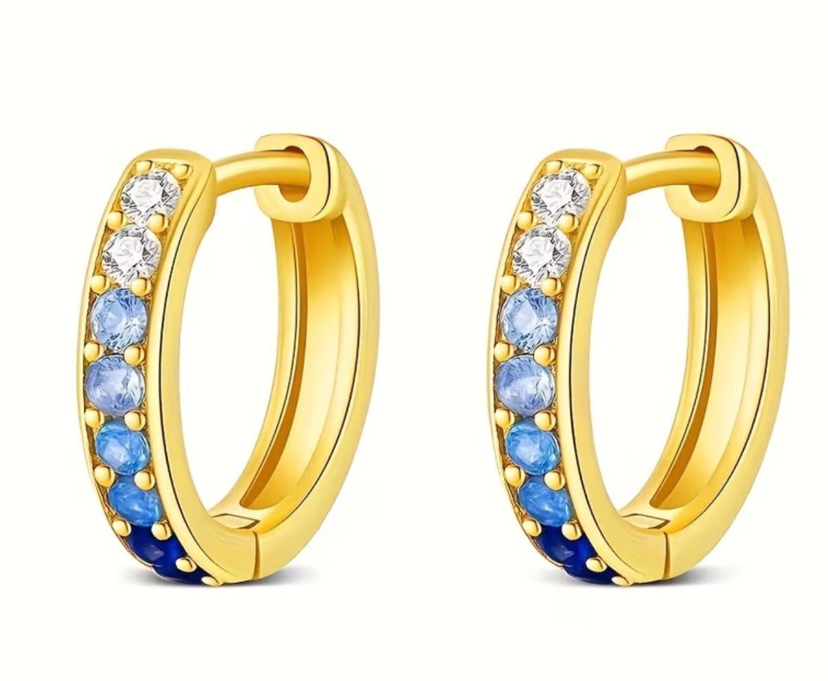 Gold Vermeil Blue Ombre Huggie Hoop Earrings