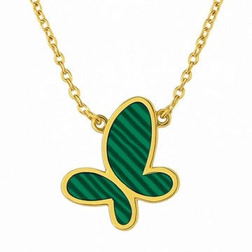 Gold Malachite Ada Enamel Butterfly Necklace