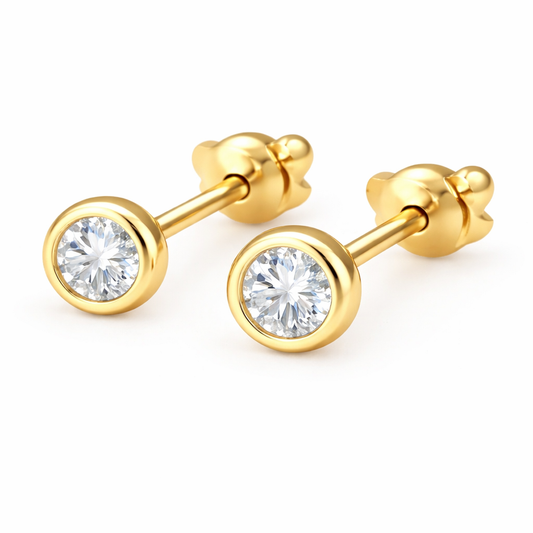 Gold Vermeil Bezel Set Small Stud Earrings