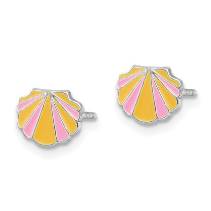 Sterling Silver Enamel Clamshell Stud Earrings