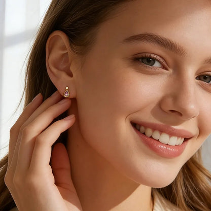 18K Gold Plated Purple Pear Drop Stud Earrings