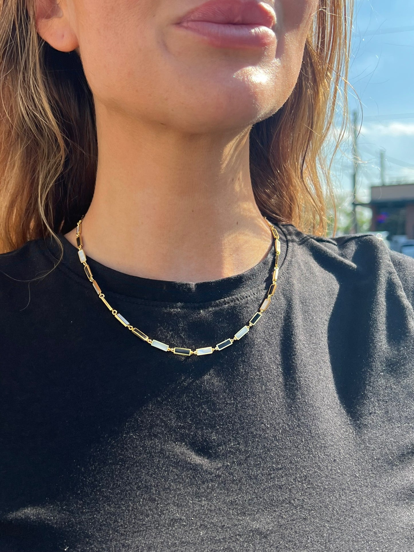 Gold Vermeil Angela Mother of Pearl & Black Onyx Necklace