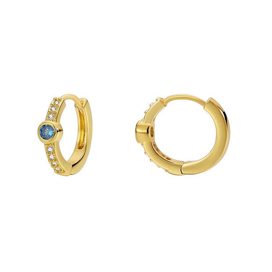 18K Gold Blue Pavé Bezel Set Huggie Earrings