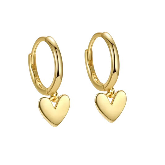 Gold Vermeil Flat Heart Hanging Earrings